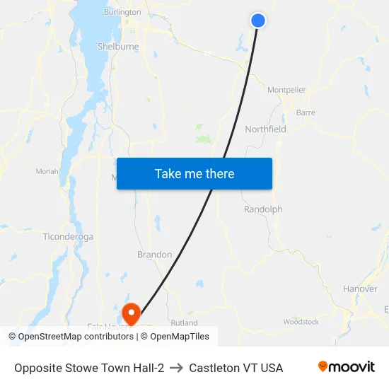 Opposite Stowe Town Hall-2 to Castleton VT USA map