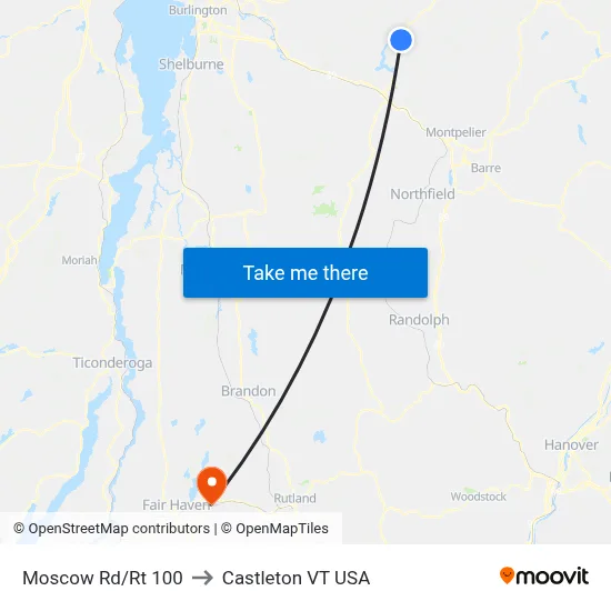 Moscow Rd/Rt 100 to Castleton VT USA map
