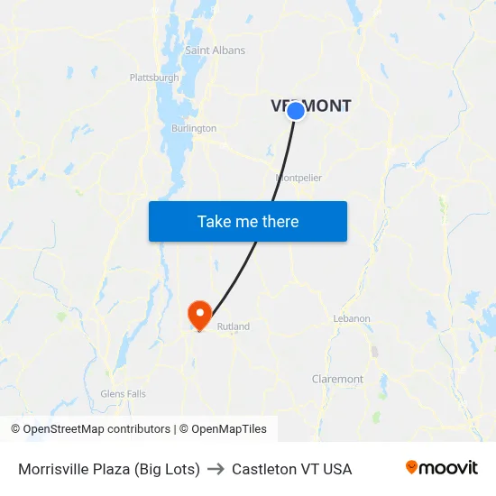 Morrisville Plaza (Big Lots) to Castleton VT USA map