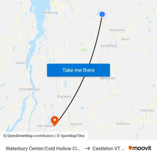 Waterbury Center/Cold Hollow Cider Mill to Castleton VT USA map