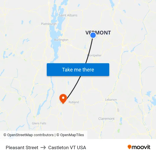 Pleasant Street to Castleton VT USA map