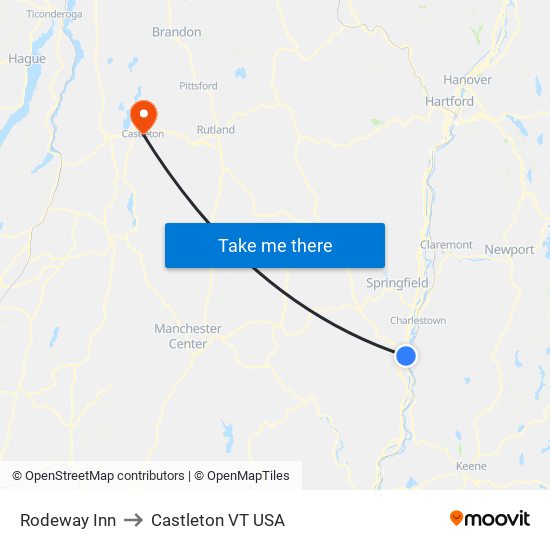 Rodeway Inn to Castleton VT USA map