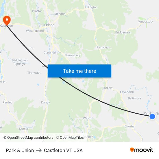 Park & Union to Castleton VT USA map