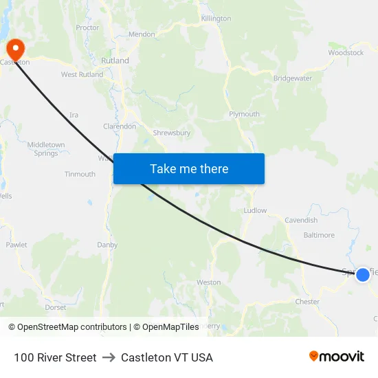 100 River Street to Castleton VT USA map