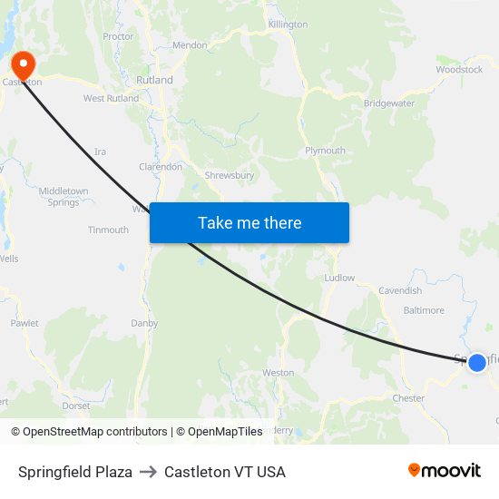 Springfield Plaza to Castleton VT USA map