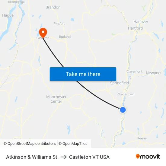 Atkinson & Williams St. to Castleton VT USA map