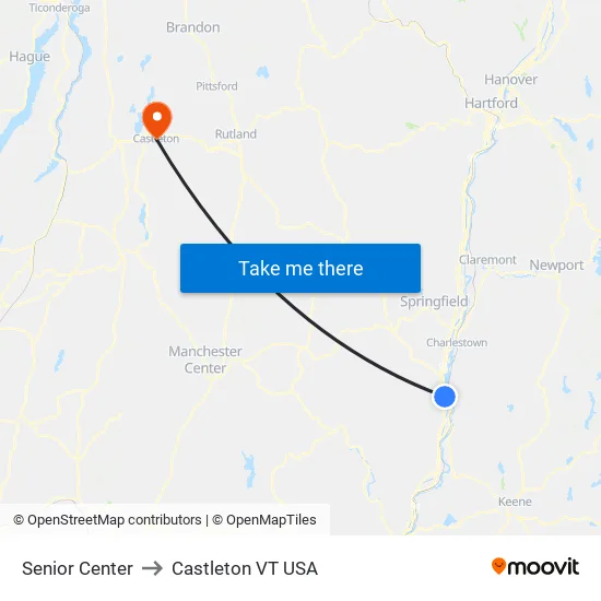 Senior Center to Castleton VT USA map