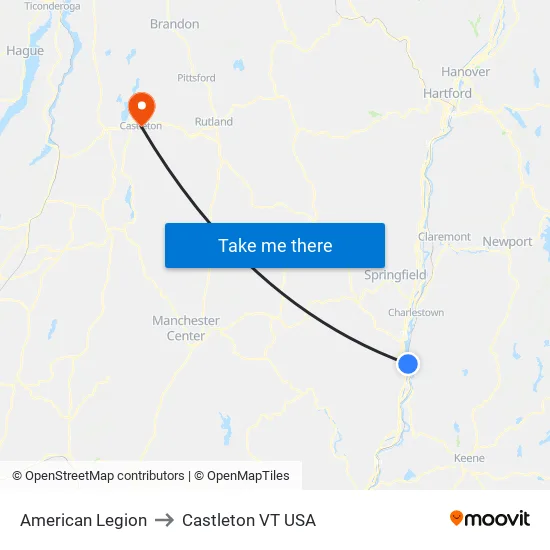 American Legion to Castleton VT USA map
