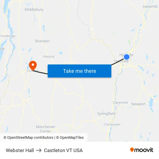 Webster Hall to Castleton VT USA map