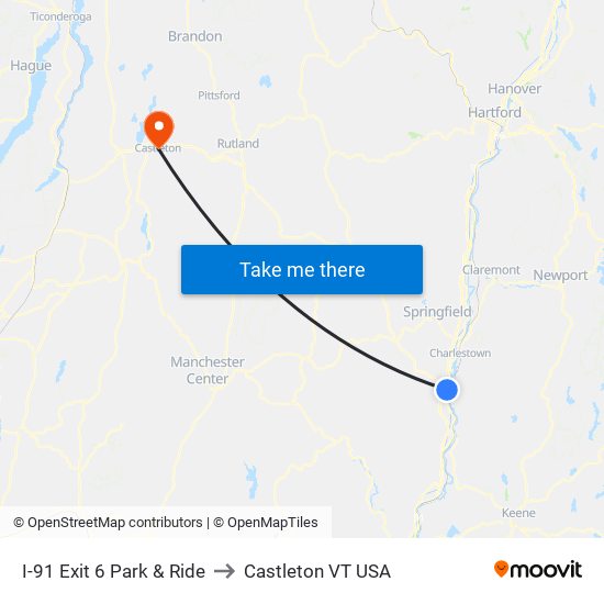 I-91 Exit 6 Park & Ride to Castleton VT USA map