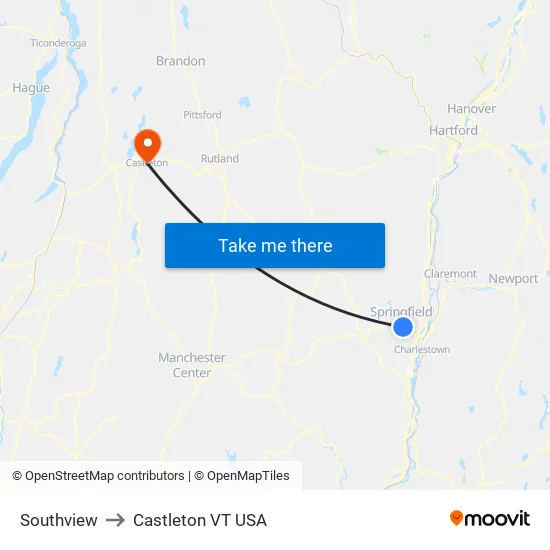 Southview to Castleton VT USA map