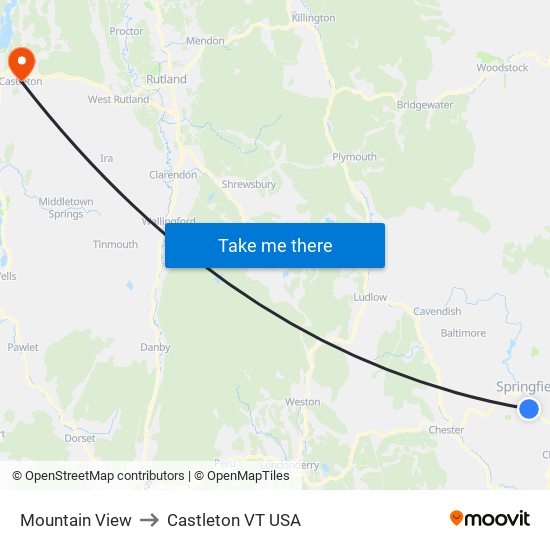 Mountain View to Castleton VT USA map