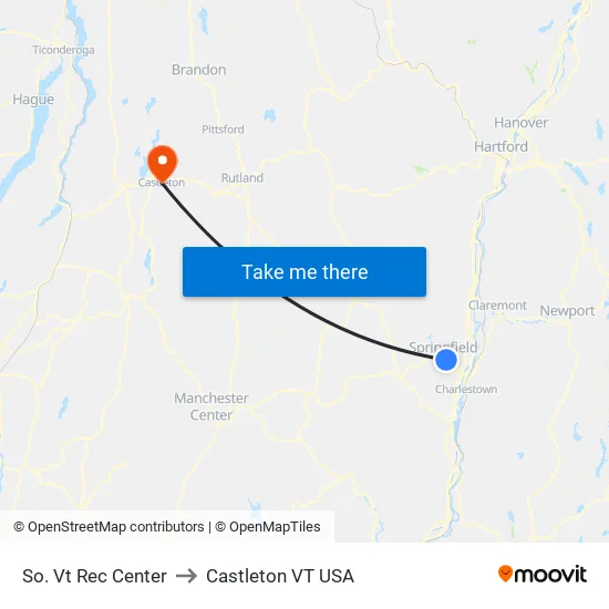 So. Vt Rec Center to Castleton VT USA map