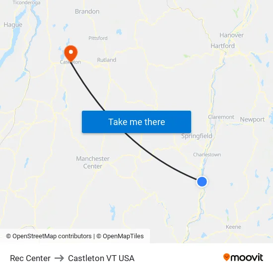 Rec Center to Castleton VT USA map