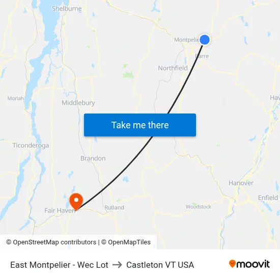 East Montpelier - Wec Lot to Castleton VT USA map