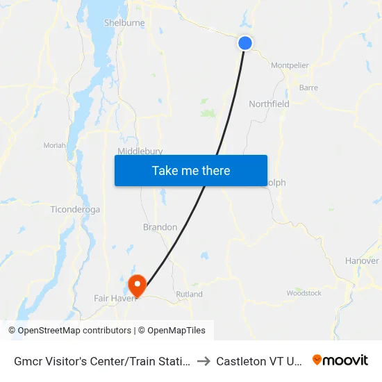 Gmcr Visitor's Center/Train Station to Castleton VT USA map