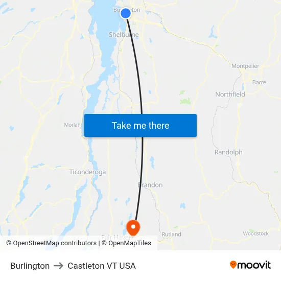 Burlington to Castleton VT USA map