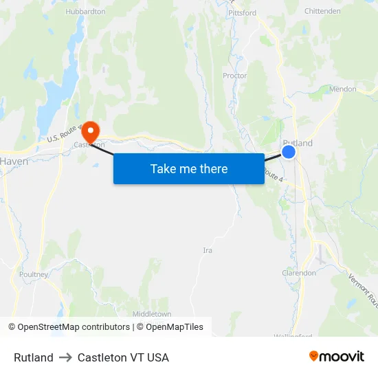 Rutland to Castleton VT USA map
