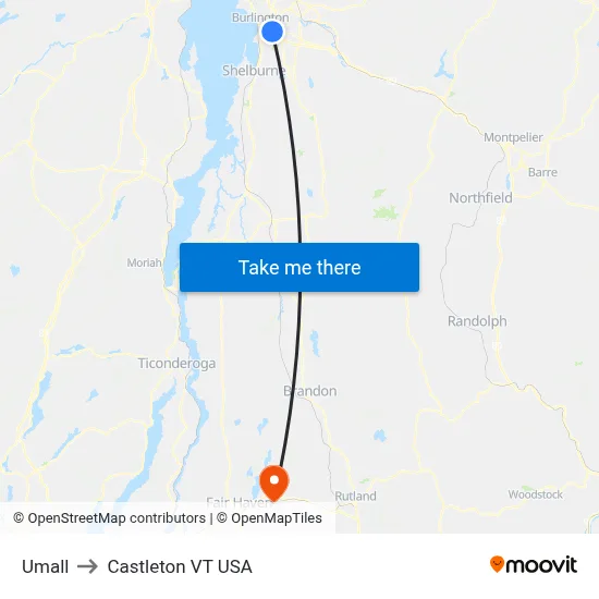 Umall to Castleton VT USA map