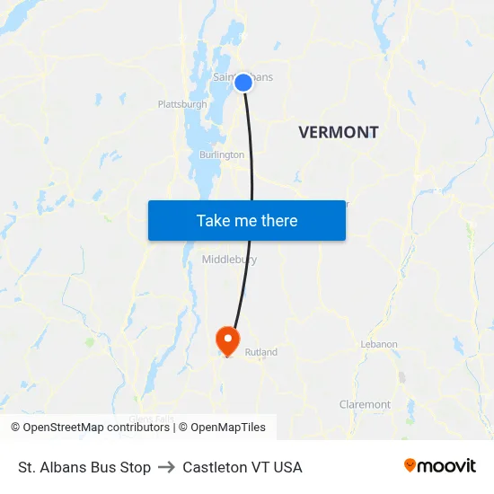 St. Albans Bus Stop to Castleton VT USA map