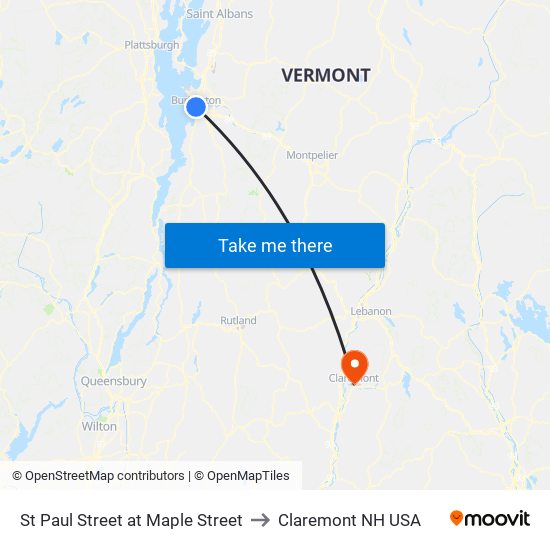 St Paul Street at Maple Street to Claremont NH USA map