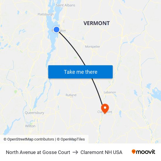 North Avenue at Gosse Court to Claremont NH USA map