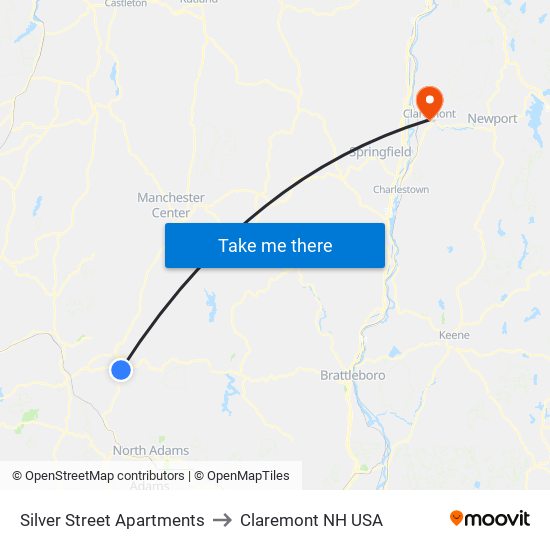 Silver Street Apartments to Claremont NH USA map