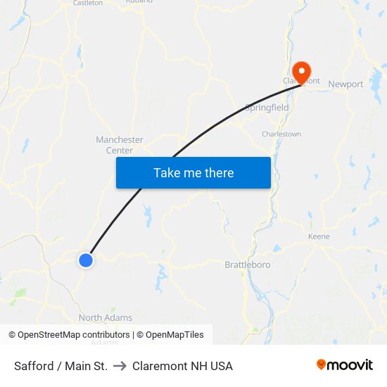 Safford / Main St. to Claremont NH USA map