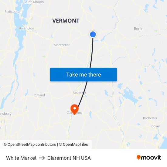 White Market to Claremont NH USA map