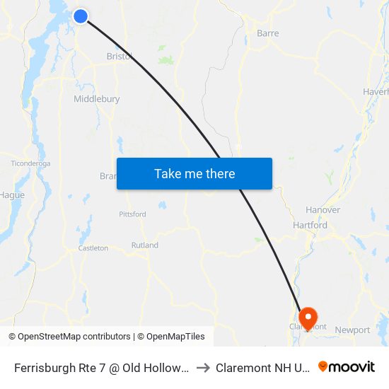 Ferrisburgh Rte 7 @ Old Hollow Rd to Claremont NH USA map