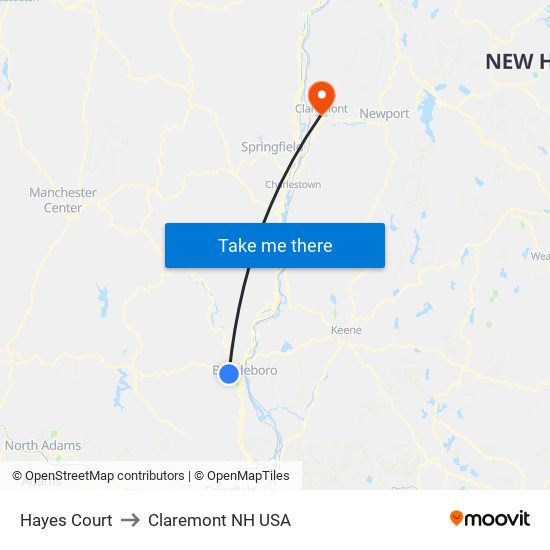 Hayes Court to Claremont NH USA map