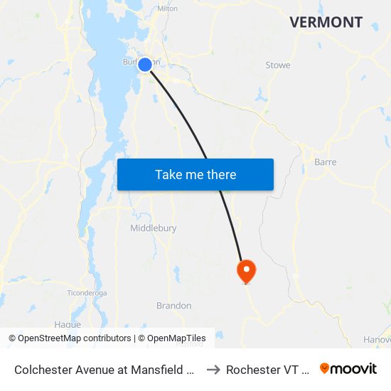 Colchester Avenue at Mansfield House to Rochester VT USA map