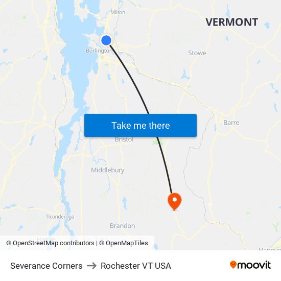 Severance Corners to Rochester VT USA map