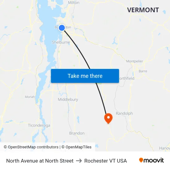 North Avenue at North Street to Rochester VT USA map