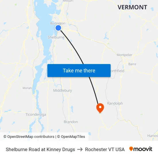 Shelburne Road at Kinney Drugs to Rochester VT USA map