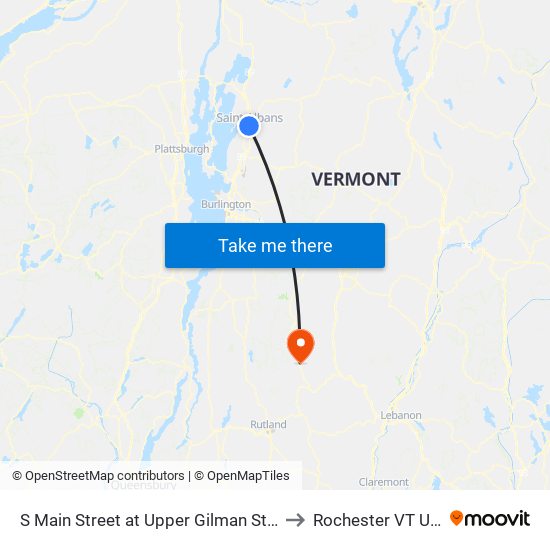 S Main Street at Upper Gilman Street to Rochester VT USA map