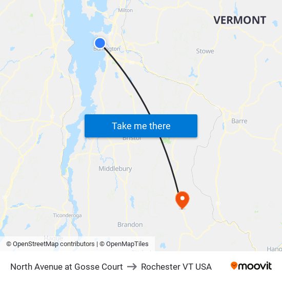 North Avenue at Gosse Court to Rochester VT USA map