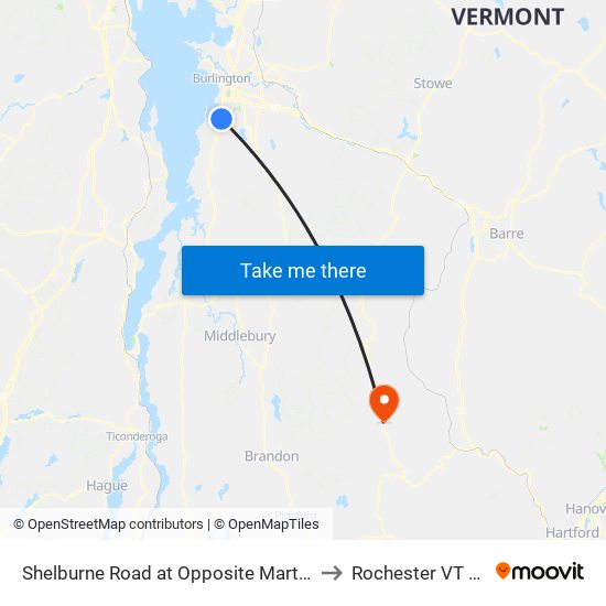 Shelburne Road at Opposite Martindale to Rochester VT USA map