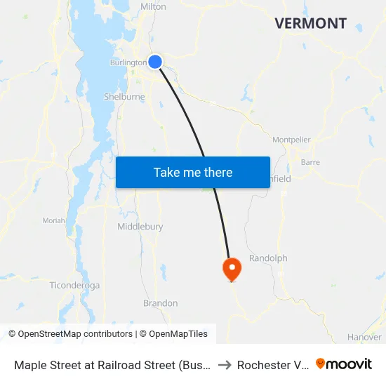 Maple Street at Railroad Street (Bushey's Sunoco) to Rochester VT USA map