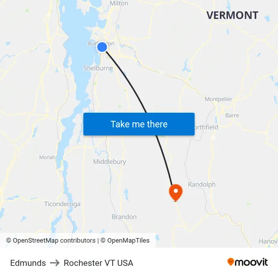 Edmunds to Rochester VT USA map