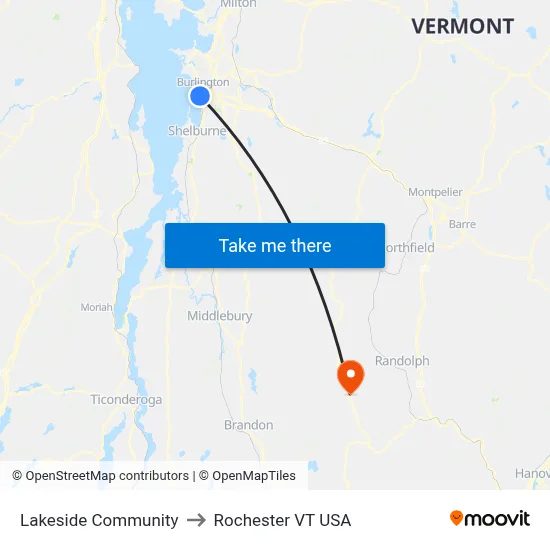 Lakeside Community to Rochester VT USA map