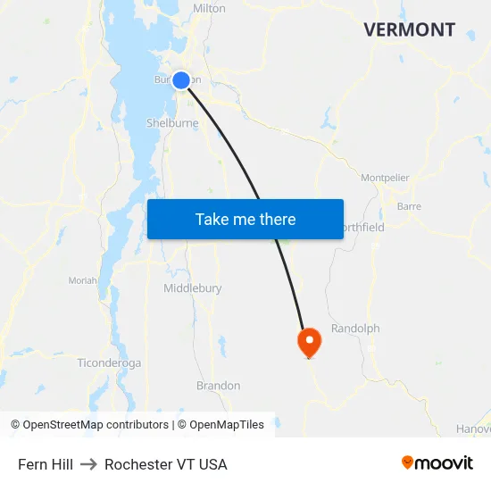 Fern Hill to Rochester VT USA map