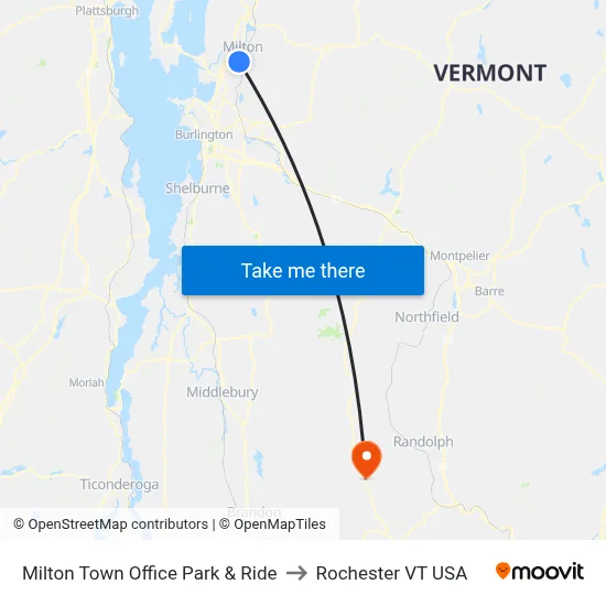 Milton Town Office Park & Ride to Rochester VT USA map