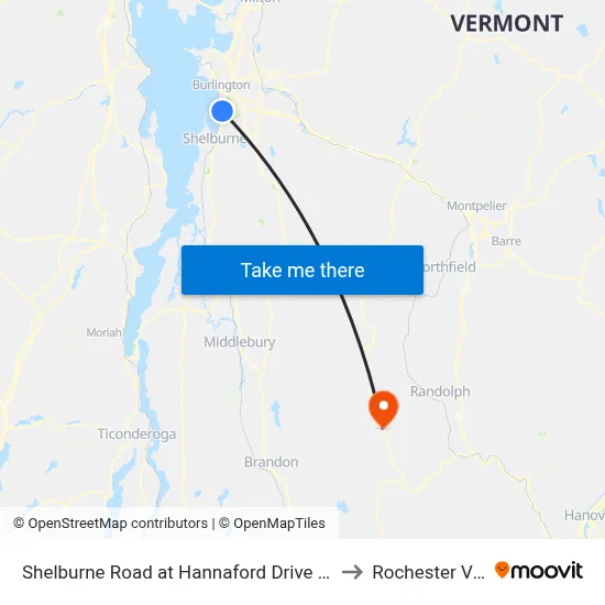 Shelburne Road at Hannaford Drive (Olive Garden) to Rochester VT USA map