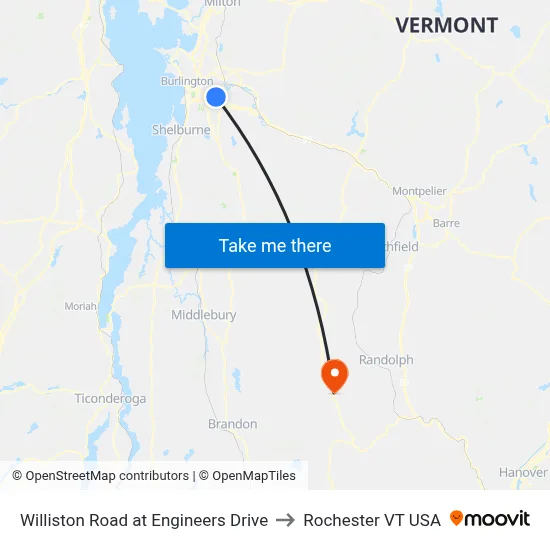 Williston Road at Engineers Drive to Rochester VT USA map