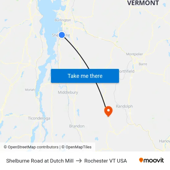 Shelburne Road at Dutch Mill to Rochester VT USA map