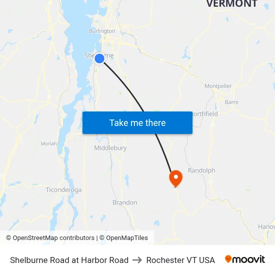 Shelburne Road at Harbor Road to Rochester VT USA map