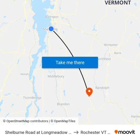 Shelburne Road at Longmeadow Drive to Rochester VT USA map