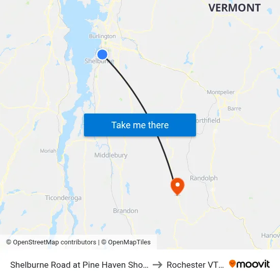 Shelburne Road at Pine Haven Shores Road to Rochester VT USA map
