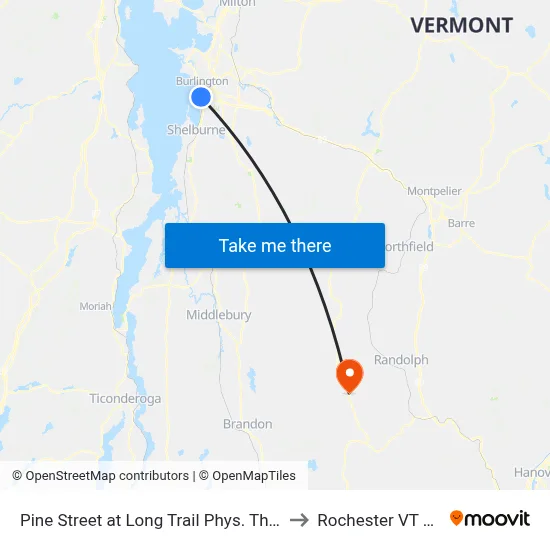 Pine Street at Long Trail Phys. Therapy to Rochester VT USA map